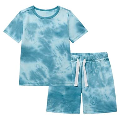 Owlivia Kids Pjs Set, Boys Girls Summer Short-Sleeve Sleepwear, 100% organic cotton Toddler Pajamas(7 Years, Short Tie Dye Green) - Image 1