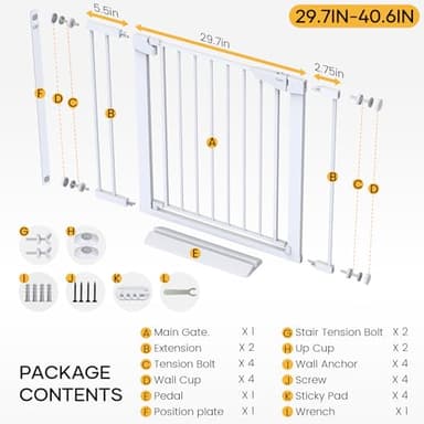 Cumbor 29.7-40.6" Baby Gate for Stairs, Mom's Choice Awards Winner-Dog Gate for Doorways, Pressure Mounted Auto-Close Pet Gates for Dogs Indoor, Safety Child Gate with Easy Walk Thru Door, White - Image 9