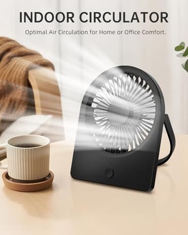 buywoo Portable USB Desk Mini FAN, USB-A Corded Powered Small Personal Fan, Foldable Office Desk Accessories for Home, Desktop, 3-speed Hangable Cruise Essentials with Strong Wind, Black - Image 2