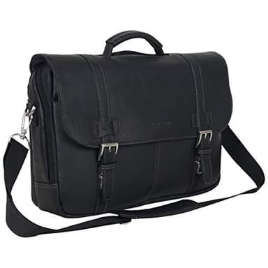 Kenneth Cole REACTION Show Business 16" Colombian Leather Business Laptop Portfolio Messenger Bag, Black - Image 1