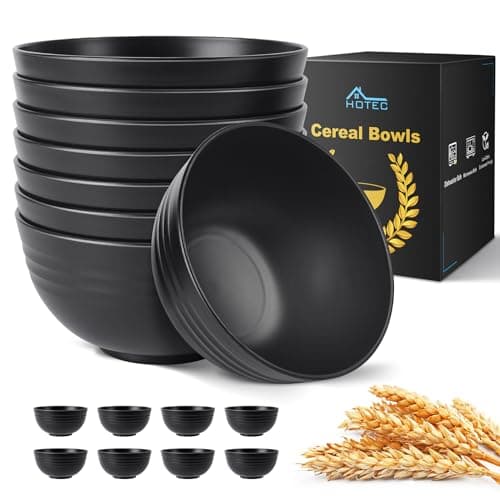 HOTEC BPA Free Unbreakable Wheat Straw Cereal Bowls - Microwave & Dishwasher Safe Soup and Salad Bowls, Set of 8, 26oz, Black - Image 1