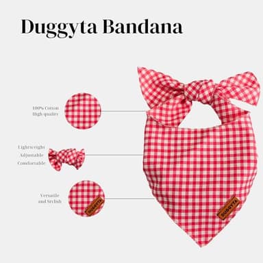 Duggyta Easy-Tie Triangle Dog Bandana with Unique Design, Red and White Plaid Pattern, Premium Soft Cotton Adjustable for Small Dogs, Available for All Seasons Style Pet Accessories - Image 2