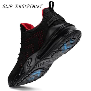 LARNMERN Mens Waterproof Shoes for Men Non Slip Work Sneakers Food Service Zapatos Trabajo Antideslizantes Walking Shoes Water Resistant Slip-on, Black Red 9 Wide - Image 2