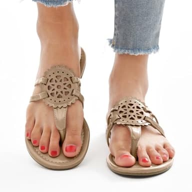 katliu Women's Flat Sandals Flip Flop Sandals Comfortable Dressy Thong Sandals Almond 10 - Image 2