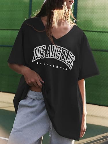 ATHMILE Womens Summer Oversized Shirts V Neck Plus Size Spring Workout Tops Beach Vacation 2025 Gym Clothes - Image 3
