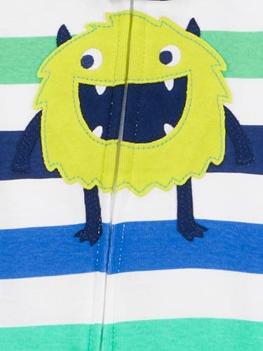 Simple Joys by Carter's Baby Boys' 3-Pack Snug Fit Footless Cotton Pajamas, Red Firetruck/White Monster/Sharks, 6-9 Months - Image 3