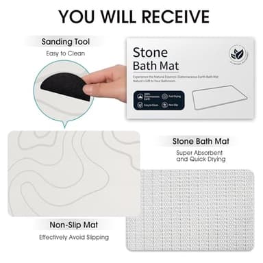 ZIKIBL Stone Bath Mat Diatomaceous Earth Shower Mat Non-Slip Super Absorbent Diatomite Stone Mats for Bathroom Floor/Ktichen Cuonter Quick-Drying Easy to Clean (24''*16''White) - Image 5