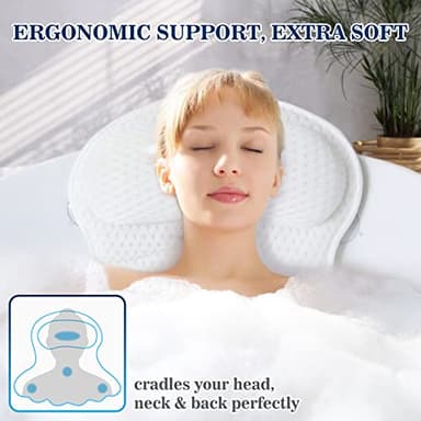 Bath Pillow Bathtub Pillow, Luxury Bath Pillows for Tub Neck and Back Support, Bath Tub Pillow Headrest with Soft 4D Mesh Fabric and Non-Slip Suction Cups, Relaxing Bath Accessories Spa Gifts - Image 2