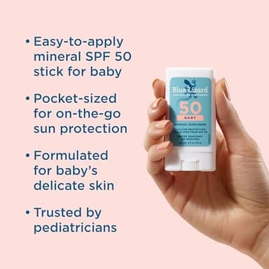 Blue Lizard BABY Mineral Sunscreen Stick with Zinc Oxide, SPF 50+, Water Resistant, UVA/UVB Protection - Easy to apply, Fragrance Free, .5 oz - Image 3
