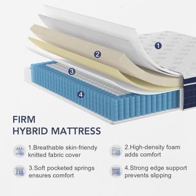 Full Size Mattress, 12 Inch Medium Firm Full Mattress in a Box, Hybrid Mattresses With High Density Gel Memory Foam & Independent Pocket Springs for Motion Isolation & Edge Support, Release Stress - Image 2