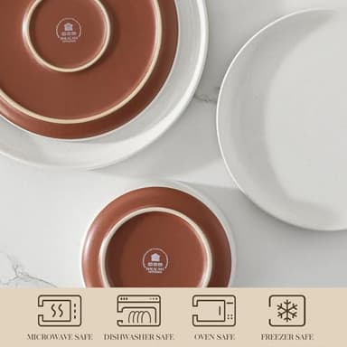 MALACASA Plates and Bowls Sets, 12 Pieces Modern Stoneware Dinnerware Set for 4 Kitchen Dinner Set Ceramic Dishware Dishes Set Microwave and Dishwasher Safe, White, Series TARA - Image 4
