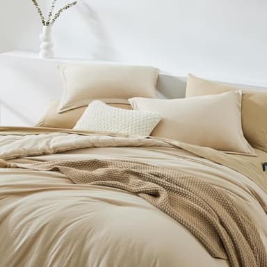 WRENSONGE Full Size Comforter Set- 7 Pieces Soft Beige Bed in a Bag Full with Fitted Sheet, Flat Sheet, 2 Pillow Shams, 2 Pillowcases, Warm Bedding Sets for All Season - Image 2