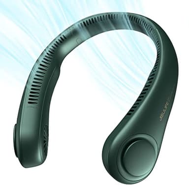JISULIFE Portable Neck Fan, Hands Free Bladeless Fan, 5 Speeds, 4000 mAh Battery Operated Wearable Personal Fan, Twistable, Rechargeable, Gift for Women Men-Dark Green - Image 1
