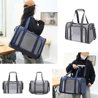 XPQKDC Pet Carrier, Airline Approved Cat and Dog Box, Portable and Foldable Pet Travel Bag with Breathable Mesh, Straps, Mat(Gray, Large) - Image 5