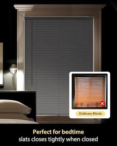 UNISHADES No Drill Blinds for Windows 1" Vinyl L-Shaped Slats Cordless Mini Blinds for Home, for Window Size 47" W × 64" H Grey - Image 7