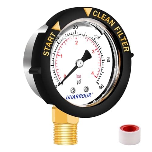Uharbour Pool Fliter Pressure Gauge Water Proof 60psi 1/4" NPT Bottom Mount, Pool Pressure Gauge Glycerin Filled, Replacement for Swimming Pool, Spa and Aquarium Valve Filter - Image 1