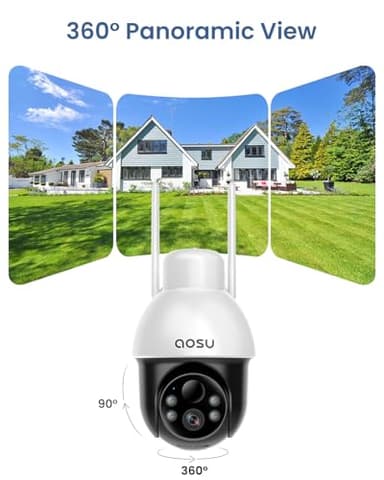 AOSU Solar Camera Security Outdoor - Security Cameras Wireless Outdoor with 360° Panoramic View, Human Auto Tracking, 2K Night Vision, Compatible with Alexa/Google Assistant (2 Pack) - Image 2