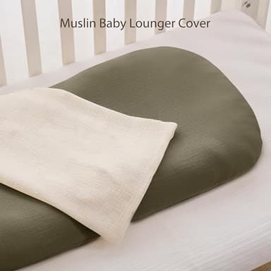 guruixu Muslin Baby Lounger Cover 2 Pack, 100% Cotton Infant Lounger Cover, Soft & Breathable Replacement Slipcover, Compatible with Snuggle Me Newborn Lounger (Dark Olive,Cream) - Image 5