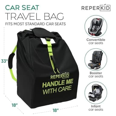 reperkid Car Seat Travel Bag for Airplane, Black and Green, 33" H x 18" W x 18" D, Fits Most Convertible, Booster and Infant Car Seats – Premium Waterproof Cover, Adjustable Shoulder Strap - Image 4