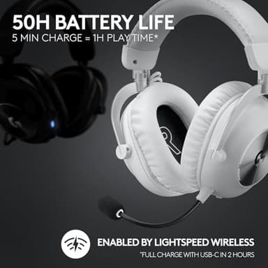 Logitech G PRO X 2 Lightspeed Wireless Gaming Headset: Detachable Boom Mic, 50mm Graphene Drivers, DTS:X Headphone 2.0—7.1 Surround, Bluetooth/USB/3.5mm Aux, for PC, PS5, PS4 - White (Renewed) - Image 4
