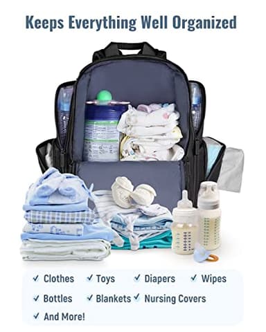 Mancro Diaper Bag Backpack, Multifunctional Dad Diaper Bag with 2 Side Insulated Pockets, Travel Water Resistant Baby Diaper Backpack for Men Women with Stroller Straps, Black - Image 4
