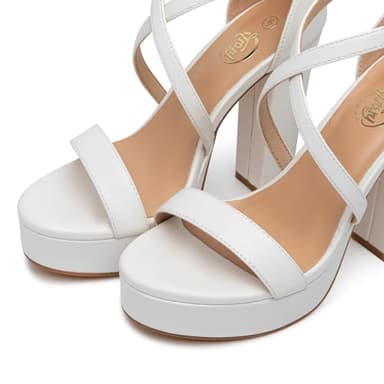 Trary Women's White Strappy Platform Chunky High Heels Sandals Fashion Comfortable Open Toe Heels for Women Dress Wedding Party Shoes - Image 2
