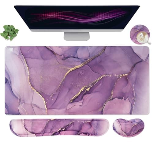 Large Mouse Pad and Keyboard Wrist Rest, Desk Pad for Keyboard and Mouse, 4-in-1 Large Gaming Mouse Pad with Wrist Support, Desk Mat for Home Office Study Game-Purple - Image 1