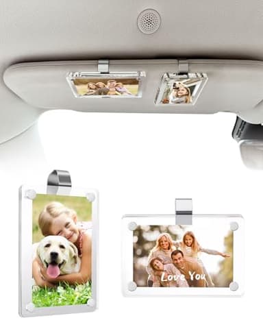 ESVNE 2Pcs Car Picture Holder for Visor Magnetic Picture Frame for 3 Inch Photos, Car Sun Visor Photo Holder with Strong Acrylic Magnet, Personalized Car Accessories with Clips for Easy Display - Image 1