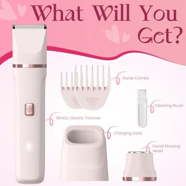 Bikini Trimmer for Women - Painless Electric Razors for Silk Skin,Cordless Body Shaver for Trip,Replaceable Lady Facial Razor, IPX7 Waterproof&Easy Cleaning, Ceramic Blade, USB Charge Dock Pink - Image 8