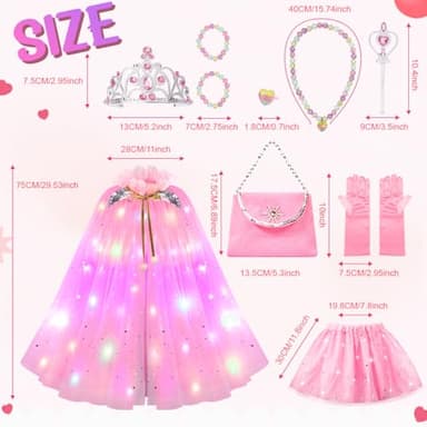 Meland Princess Dress Up for Girls, Light Up Princess Cape with Crown, Dress Up Clothes Birthday Gift for Girls Toys 3-8 - Image 7