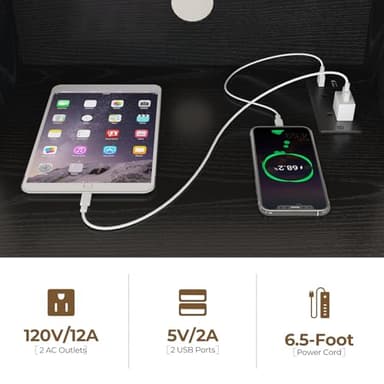 Rolanstar Nightstand with Charging Station and LED Lights, 2 AC and USB Power Outlets, Night Stand with 2 Drawers and Storage Shelves, Bedside Table for Bedroom - Black - Image 6