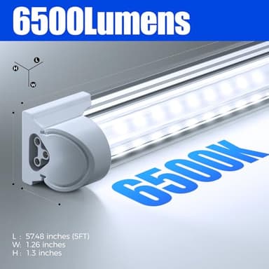 Barrina T8 LED Shop Light 5FT, 50W 6500LM 6500K, Clear Cover, Garage LED Lights Ceiling, V-Shape LED Light Fixture, Work Shop LED Lights for Garage, Warehouse, Basement, ETL Listed, 10 Packs - Image 3