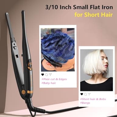 ORYNNE 3/10'' Small Flat Irons for Short Hair Pixie Cut, 5s Ultra Fast Heat Up Tiny Pencil Flat Iron, Ionic Mini Edge Flat Iron, Skinny Thin Straightener Champagne Gold - Image 2