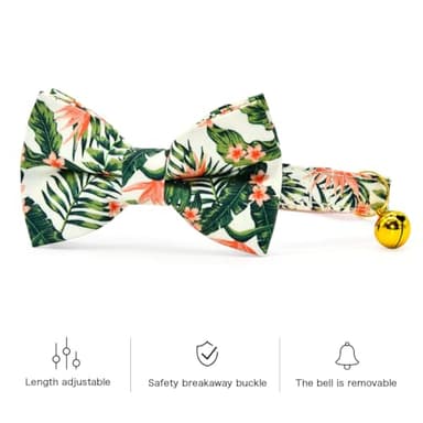 Bow Tie Cat Collar Set, Wedding/Birthday Gift for Cat, Summer Strelizia Flower Floral, Cat Accessories - Image 2