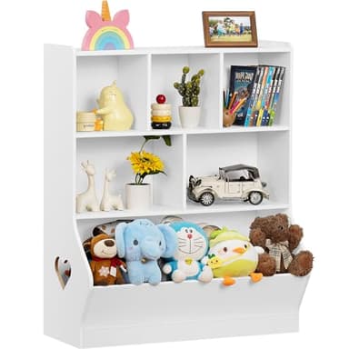 Lerliuo Kids Toy Storage Organizer, 3 Tier Children Small Bookcase and Bookshelf, Toddler 7 Cubby Toy Storage Cabinet, Toy Shelf for Playroom, Bedroom, Living Room, Nursery, School 29.53'' H (White) - Image 1