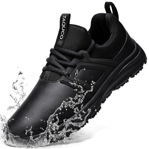 Taquco Non Slip Work Shoes for Mens Slip On Sneakers Waterproof Chef Kitchen Shoe Hands Free Comfortable Slip Resistant Restaurant Footwear Hombre Zapatos de Trabajo (Black,11) - Image 1