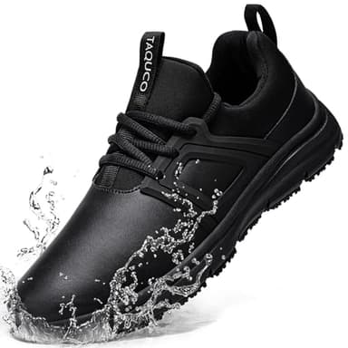 Taquco Non Slip Work Shoes for Mens Slip On Sneakers Waterproof Chef Kitchen Shoe Hands Free Comfortable Slip Resistant Restaurant Footwear Hombre Zapatos de Trabajo (Black,11) - Image 1