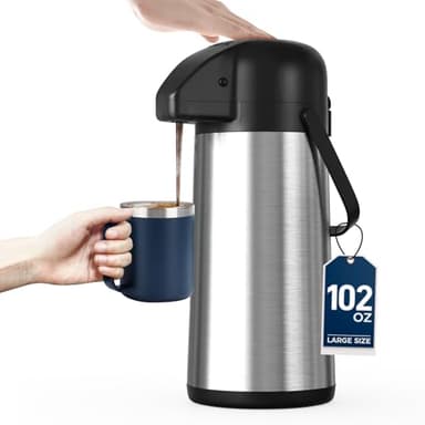 Coffee Carafe for Keeping Hot - 102OZ / 3L Airpot Coffee Dispenser with Pump - Large Coffee Thermos for Hot Drinks Tea Liquid - Insulated Stainless Steel Hot Water Beverage Dispenser Urn for Parties - Image 1