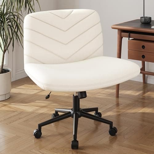 Yaheetech Wide Criss Cross Legged Office Desk Chair with No Wheels, Vanity Comfy Swivel Computer Chairs for Home Office Reading Makeup, Beige - Image 1