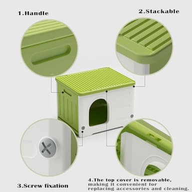 Plastic Cat House for Outdoor Indoor Use, Stackable Feral Cat Shelter Indoor Cat House Weatherproof Waterproof Elevated (Green) - Image 5