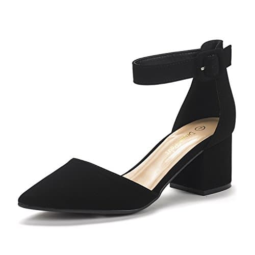 DREAM PAIRS ANNEE Pointed Toe Low Chunky Heels Pump Shoes,Size 8,Black/Nubuck,ANNEE - Image 1