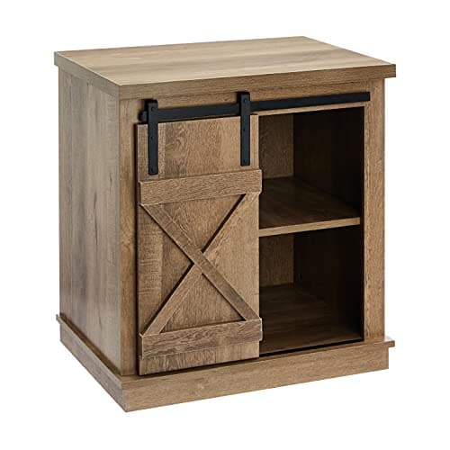 ROCKPOINT Sliding End Table with Slide Barn Door,Storage Sofa Table,Dark Oak - Image 1