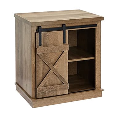 ROCKPOINT Sliding End Table with Slide Barn Door,Storage Sofa Table,Dark Oak - Image 1