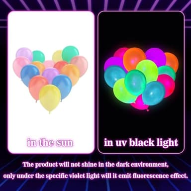 100 Pcs UV Neon Balloons ,Neon Glow Party Balloons UV Black Light Balloons Glow in the dark for Birthday Decorations Wedding Glow Party Supplies Blacklight Reactive Fluorescent Balloons - Image 4
