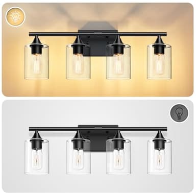 XPEHK 4-Light Bathroom Light Fixtures,Black Bathroom Vanity Light,Bathroom Lights Over Mirror with Clear Glass Shade,Modern Sconce Wall Lighting for Mirror Bedroom Vanity Hallway - Image 7