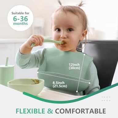 Cuddle Campus Set of 3 Silicone Bibs for Babies & Toddlers,Soft Adjustable Bibs with Pocket Food Catcher for Baby Girl,Boy(Set 1) - Image 3