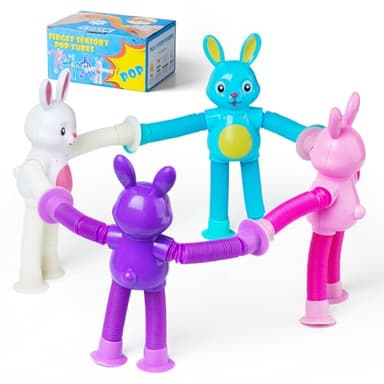 4 Pcs Easter Bunny Pop Tube Sensory Toys,Easter Basket Stuffer for Toddler Kids Boy Girls,Bunny fidgets Suction ADHD Autism Toy,Fidget Toys Autistic Travel Toys - Image 8