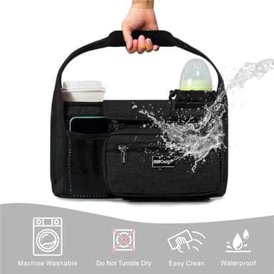TOPDesign Universal Baby Stroller Organizer, Stroller Caddy with Detachable Mesh Bag & Heightened Insulated Cup Holders & Non-Slip Secure Hooks Accessories, Fits Most Strollers (Checkerboard - Image 7