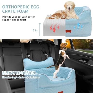 Dog Car Seat - Memory Foam Dog Booster Seat for Small Dogs Up to 25lbs-Elevated Pet Car Seat with Storage Pockets and Dog Seat Belt-Soft Pet Travel Bed for Front & Back Seats-Removable Washable-Blue - Image 2