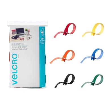 VELCRO Brand ONE-WRAP Cable Ties | 60Pk | 8 x 1/2" Straps, Multicolor | Strong Reusable Wire Management | Cord Bundling for Home Office and Data Centers - Image 1